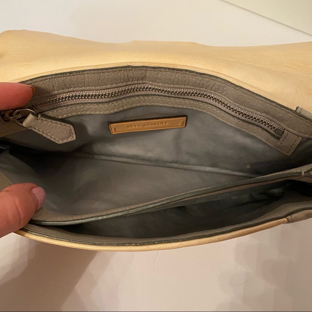 REED KRAKOFF BAG CLUTCH TAN CREAM GRAY COLOR BLOCK LEATHER SNAP FLAP LUXURY - Picture 9 of 15